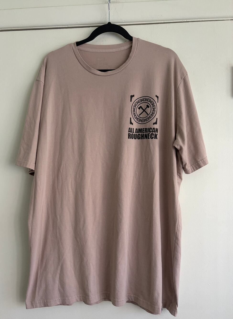 All American Roughneck Shirt XL Brown Tan Graphic Cross Hammers Gun Tattoo Tee